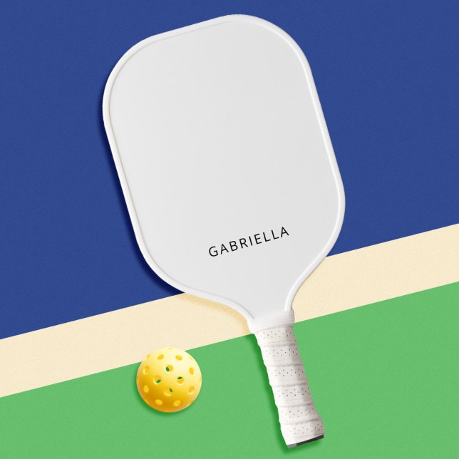 Modern Minimalist White Personalized Name Pickleball Paddle (Creator Uploaded)