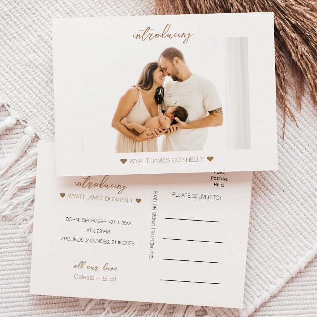 Modern Minimalist White Photo Birth Announcement (Creator Uploaded)