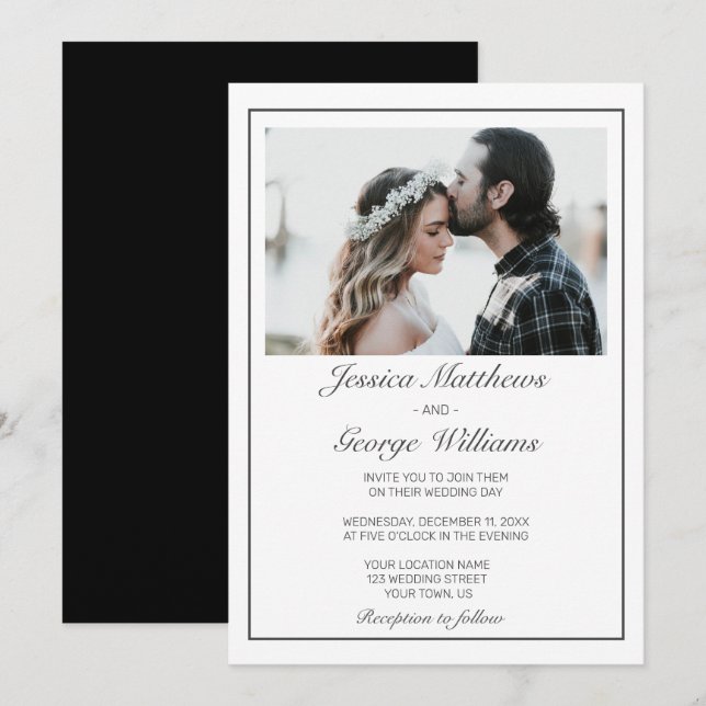 Modern Minimalist White Photo Wedding Invitation (Front/Back)