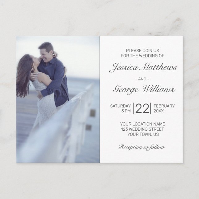 Modern Minimalist White Photo Wedding Invitation Postcard (Front)