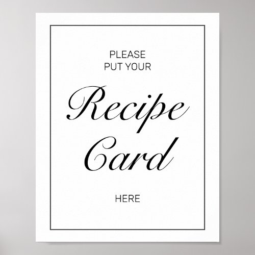 Modern Minimalist White Recipe Card Wedding Sign