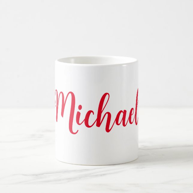 Modern Minimalist White Red Add Your Name Coffee Mug (Center)