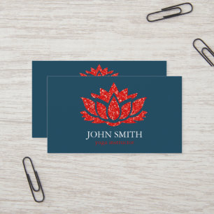 Modern Minimalist White Red Lotus Yoga Instructor Business Card