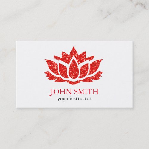 Modern Minimalist White Red Lotus Yoga Instructor Business Card