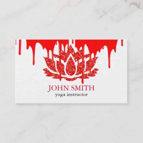 Modern Minimalist White Red Lotus Yoga Instructor Business Card