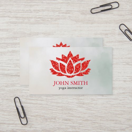 Modern Minimalist White Red Lotus Yoga Instructor Business Card