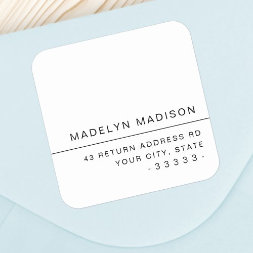 Modern minimalist white return address square sticker