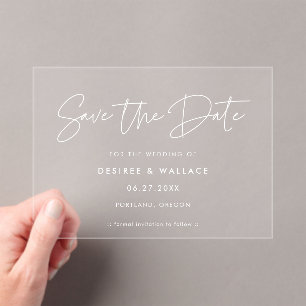 Modern Minimalist White Save The Date Acrylic Invitations