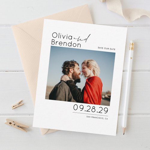 Modern Minimalist White Save the Date Photo