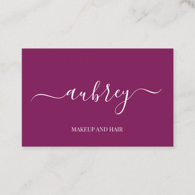 Modern minimalist white script  Purple  Business Card (Front)