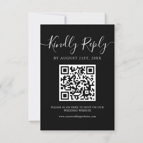 Modern Minimalist White Script QR Code Wedding RSVP Card