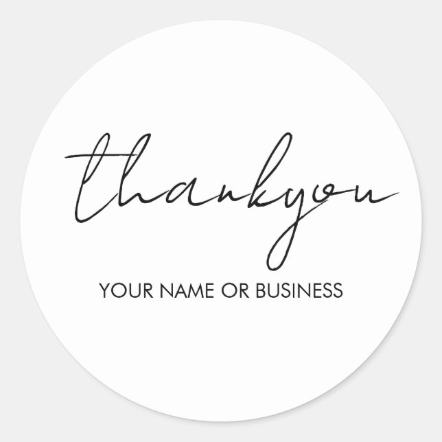 Modern Minimalist White Script Thank You Classic Round Sticker (Front)