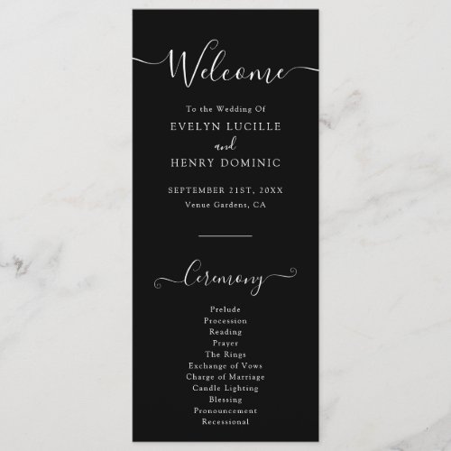 Modern Minimalist White Script Wedding Ceremony Program