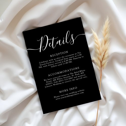 Modern Minimalist White Script Wedding Details Enclosure Card