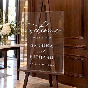 Modern Minimalist White Script Wedding Welcome Acrylic Sign