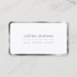 Modern Minimalist White Silver Border Business Card