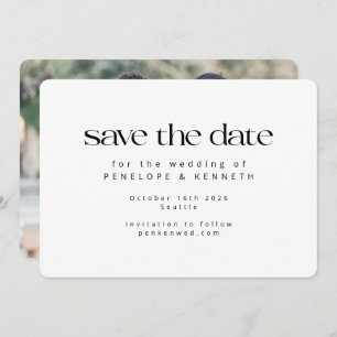 Modern Minimalist White Simple Photo Wedding Save The Date