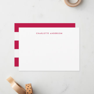 Modern Minimalist White Stripes & Custom Color Note Card