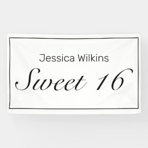 Modern Minimalist White Sweet 16 Birthday Banner