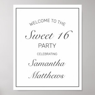 Modern Minimalist White Sweet Sixteen Welcome Sign