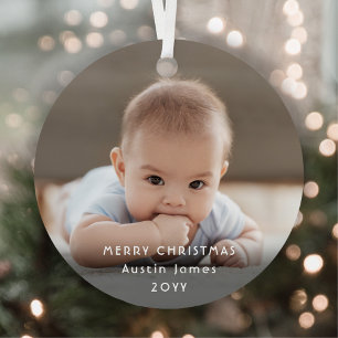 Modern Minimalist White Typography Overlay 2 Photo Metal Ornament