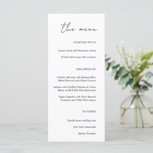 Modern Minimalist White Wedding Dinner Menu