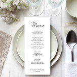 Modern Minimalist White Wedding Menu<br><div class="desc">Introducing our "Elegant Minimalist White Wedding Menu, " a tasteful addition to your wedding decor that effortlessly combines simplicity with sophistication. This menu features a clean, white background adorned with elegant script and stylish font, setting the perfect tone for your reception. Our wedding menu is designed to complement your table...</div>