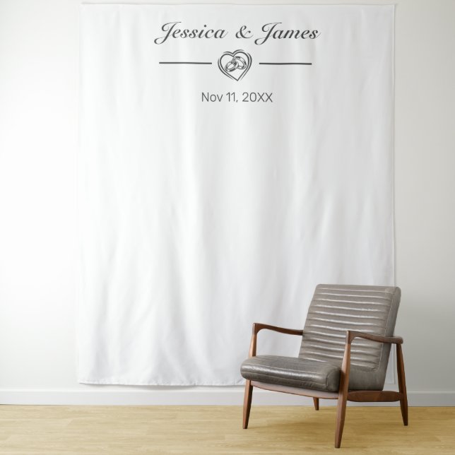 Modern Minimalist White Wedding Photo Background Tapestry (In Situ)