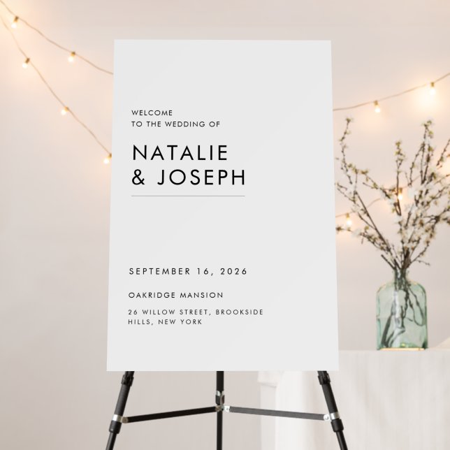 Modern Minimalist White Wedding Welcome Sign (In Situ (Stand))