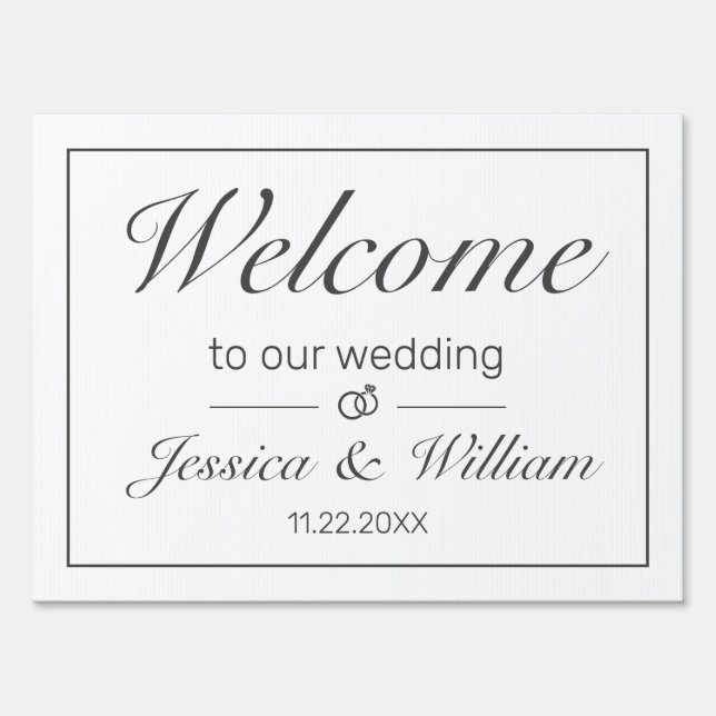 Modern Minimalist White Wedding Welcome Yard Sign (Front)
