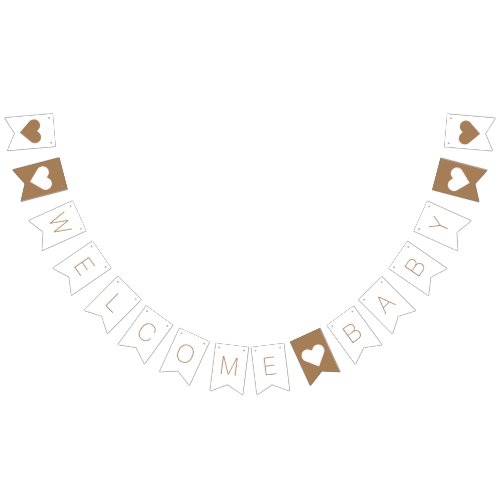 Modern Minimalist White Welcome Baby Shower Bunting Flags