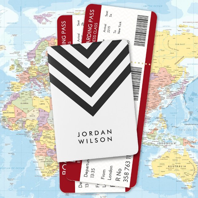 Modern Minimalist White with Black Chevron Name Passport Holder (Creator Uploaded)