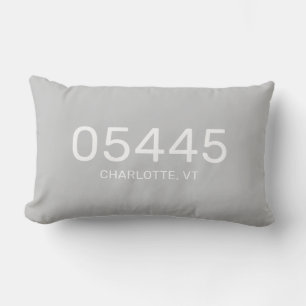 Modern Minimalist White Zip Code & Hometown   Lumbar Pillow