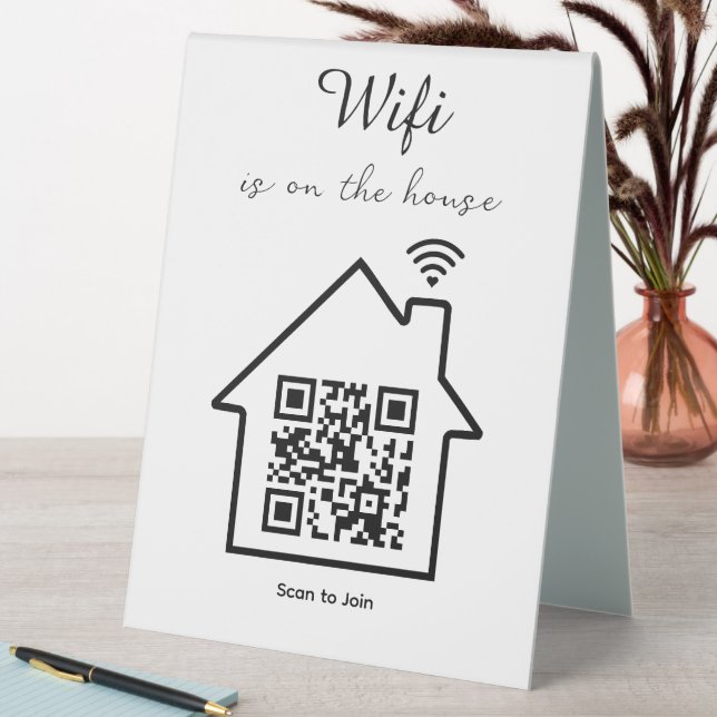 Modern Minimalist WiFi QR Code Table Tent Sign (In SItu (Table))