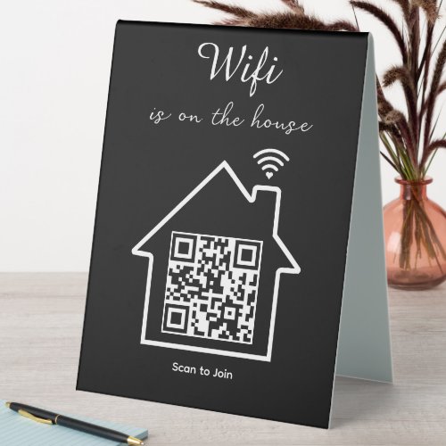 Modern Minimalist WiFi QR Code Table Tent Sign