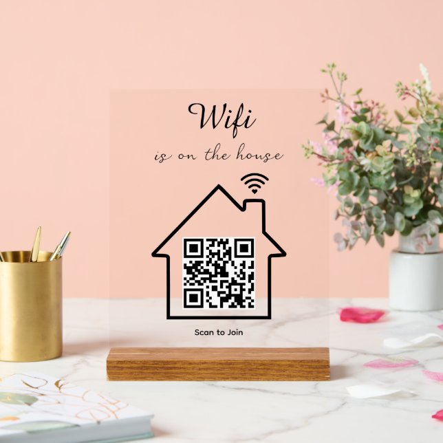 Modern Minimalist WiFi QR Code Tabletop Acrylic Sign (Wedding)