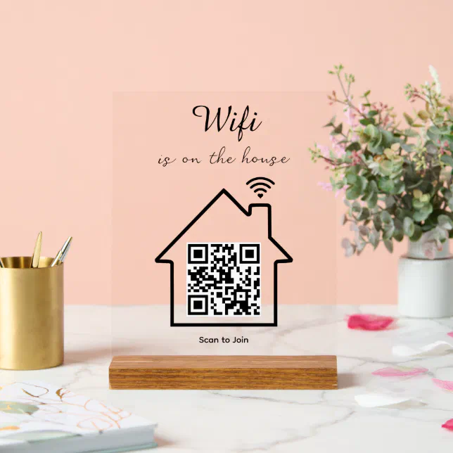 Modern Minimalist WiFi QR Code Tabletop Acrylic Sign | Zazzle