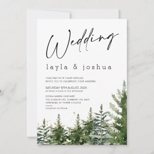 Modern Minimalist Wilderness Pine Trees Wedding Invitation