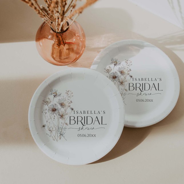 Modern Minimalist Wildflower Bouquet Bridal Shower Paper Plates (Creator Uploaded)