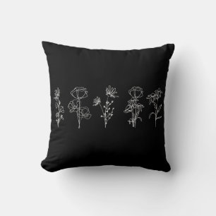 Modern Minimalist Wildflowers Line Art Throw Pillow