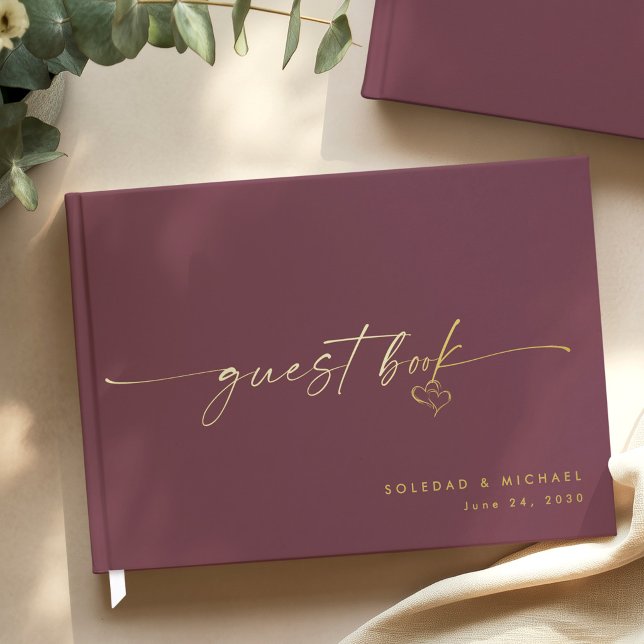 Modern Minimalist Wine Script Wedding Foil Guest Book (Creator Uploaded)