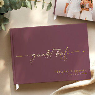 Modern Minimalist Wine Script Wedding Foil Guest Book