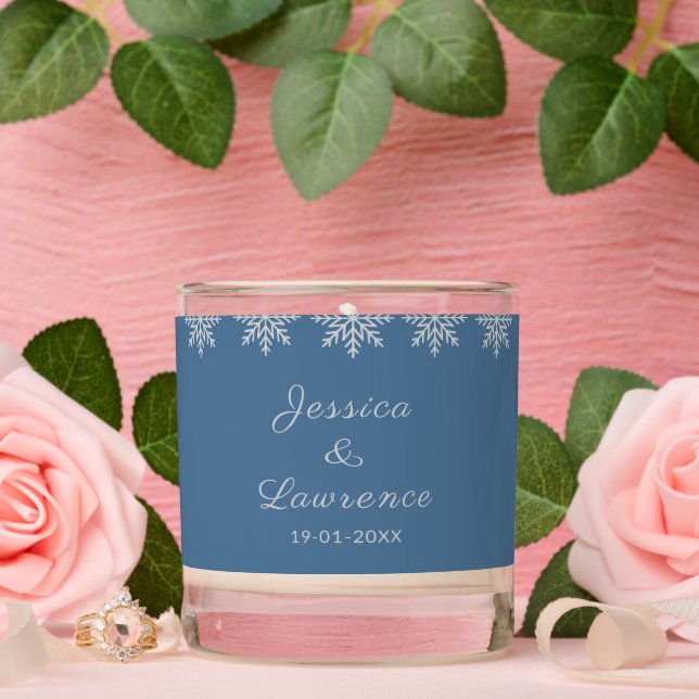 Modern Minimalist Winter Dusty Blue Silver Wedding Scented Candle (Wedding)