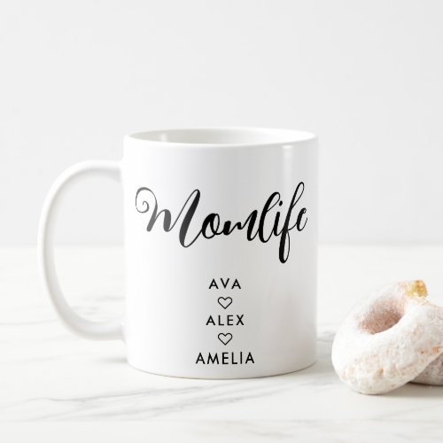 Modern Minimalist with names Mothers Day Momlife Coffee Mug
