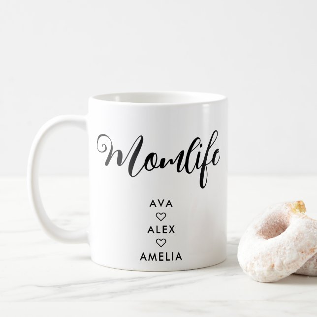 Modern Minimalist with names Mother's Day Momlife Coffee Mug (With Donut)