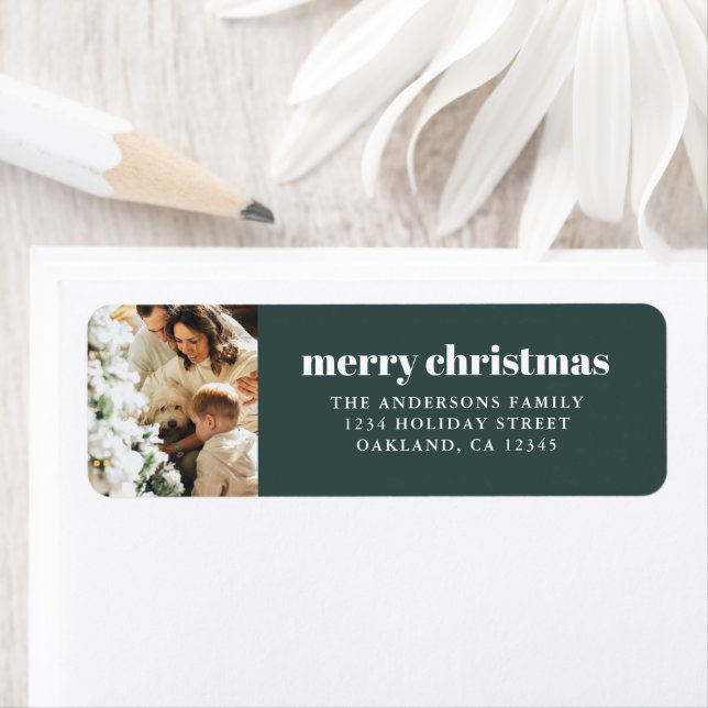 Modern Minimalist with Photo Green Merry Christmas Label (Insitu)