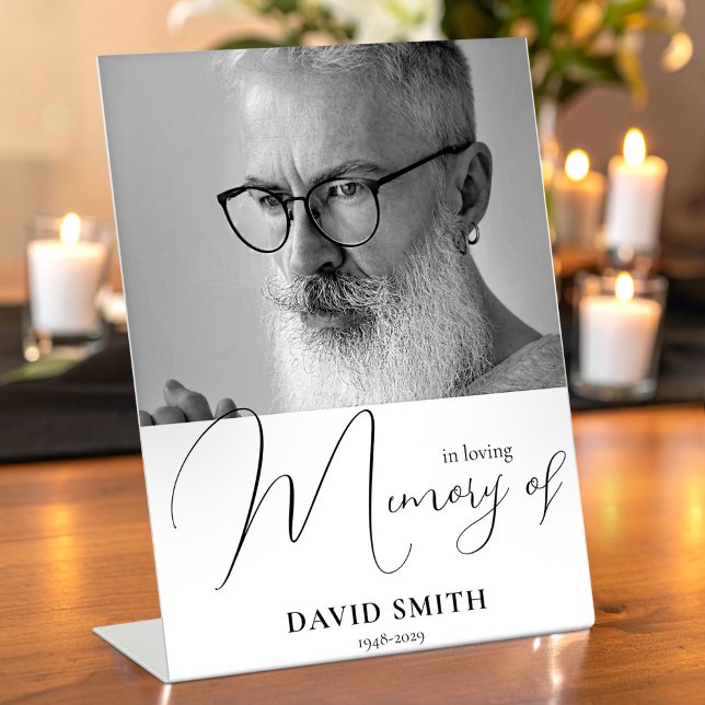 Modern Minimalist With Photo In Loving Memory Pedestal Sign (Modern Minimalist With Photo In Loving Memory Pedestal Sign)