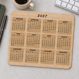 Modern Minimalist Woodgrain Style 2027 Calendar Mouse Pad