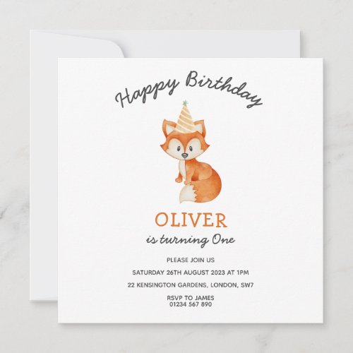 Modern Minimalist Woodland Fox first birthday