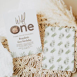 Modern Minimalist Word Lion Wild One 1st Birthday Invitation